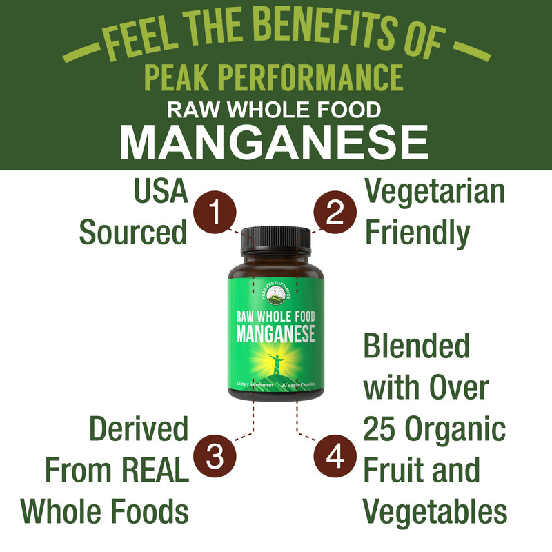 Raw Whole Food Manganese Supplement - Pure Trace Mineral Capsules for Connective Tissue, Bone Health and Enzyme Support. Superior Absorption. 30 Pills - NewNest Australia