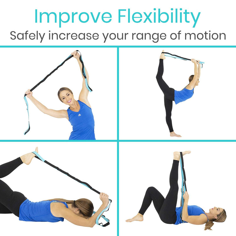 Vive Stretch Strap - Leg Stretch Band to Improve Flexibility - Stretching Out Yoga Strap - Exercise and Physical Therapy Belt for Rehab, Pilates, Dance and Gymnastics with Workout Guide Book Teal - NewNest Australia