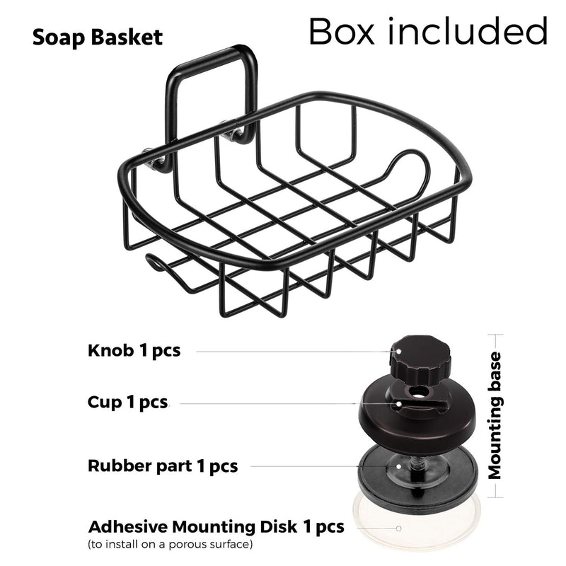 HASKO accessories Suction Soap Dish with Hooks - Super Powerful Vacuum Suction Cup Shower Soap Holder - Rustproof Stainless Steel SS304 Soap Basket - Sponge Holder for Bathroom & Kitchen (Black) - NewNest Australia