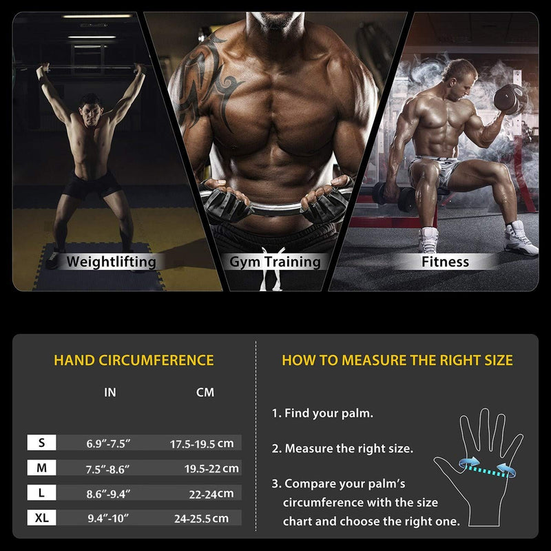 Weightlifting Workout Gloves Full Half Finger with Wrist Strap Support, Padded Grip for Weight Lifting Gym Fitness Exercise Training Men Male Full-Black Large - NewNest Australia