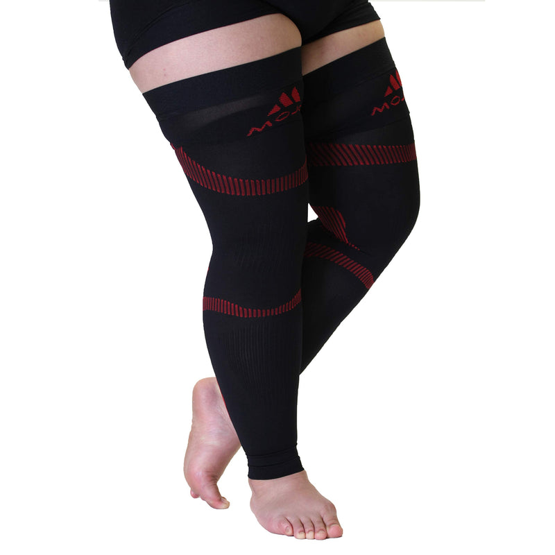 Mojo Compression Stockings 2XL For Women Circulation Leg 20-30mmHg- Thigh-Hi Leg Sleeve With Grip Top - Plus Size Black Red XX-Large A609BR5 2X-Large Black/Red - NewNest Australia