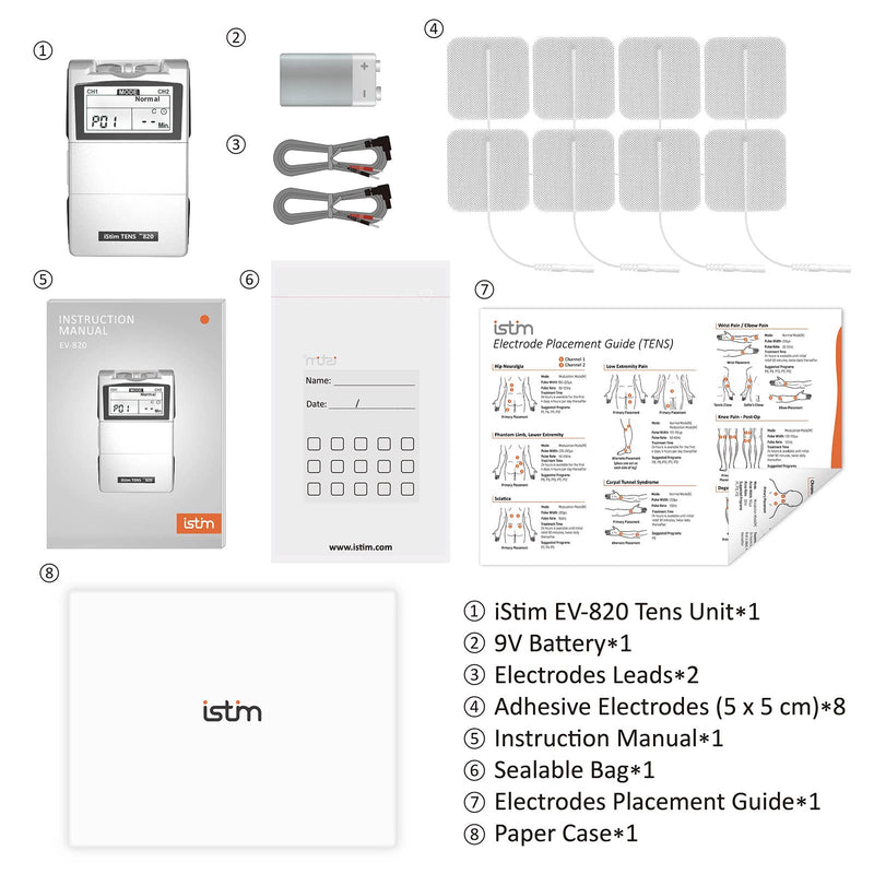 iStim Tens Unit Stimulator Machine - EV820 with 8 Electrodes Japanese Gel for Pain Management, Back Pain and Rehabilitation - NewNest Australia