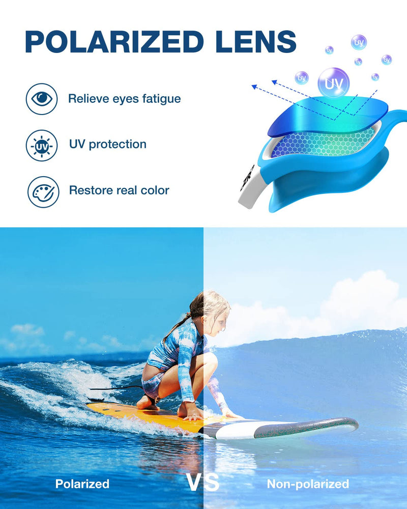 ZIONOR Kids Swim Goggles, Super Comfort Polarized Swimming Goggles for Kids 6-14 A1-kids-polarizedgold Lens Blue Frame - NewNest Australia