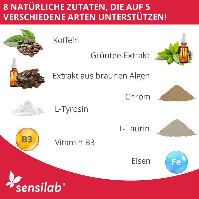 Sensilab Fat Out! T5 Superstrength - Taurine - Caffeine And Green Tea Extract - Powerful Fat Burner For Men And Women - Enriched With Iron, Iodine, Chrome And Vitamin B3-5-In-1 Effect - 180 Capsules - NewNest Australia
