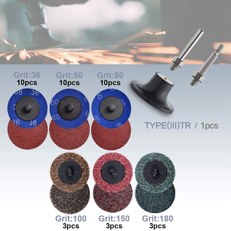 Tshya Quick Change Disc, 40 Pack 2 inch Sanding Discs, with 1/4" Roll Lock Disc Pad Holder for Die Grinder, A/O 36/60/80 Grit, Nonwoven CRS MED Fine, for Surface Preparation/Conditioning(Mix Nylon) Mix Non woven - NewNest Australia