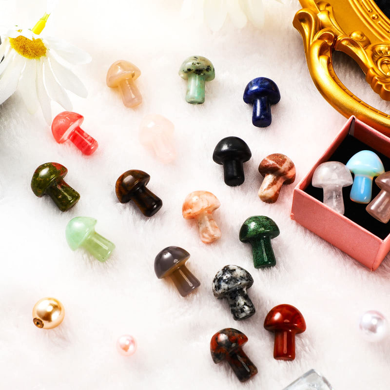 20 Pieces Crystal Mushroom Sculpture Decor Hand Making Mini Mushroom Bulk Shape Crystals Natural Gemstone Quartz Mushroom Bulk Set for DIY Meditation Balancing Home Decoration Collection () Vivid Style - NewNest Australia