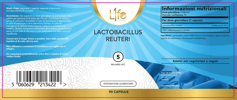 LN Lactobacillus Reuteri | 90 Lactobacillus Reuteri Probiotic Capsules - 5 Billion CFU L Reuteri per Serving | High Strength L-Reuteri Supplement | Non-GMO, Gluten & Allergen Free | Made in The UK - NewNest Australia