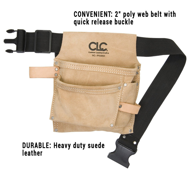 CLC Custom Leathercraft IP489X Suede Tool Bag & Poly Web Belt, 3 Pocket 3- Pocket Tan - NewNest Australia