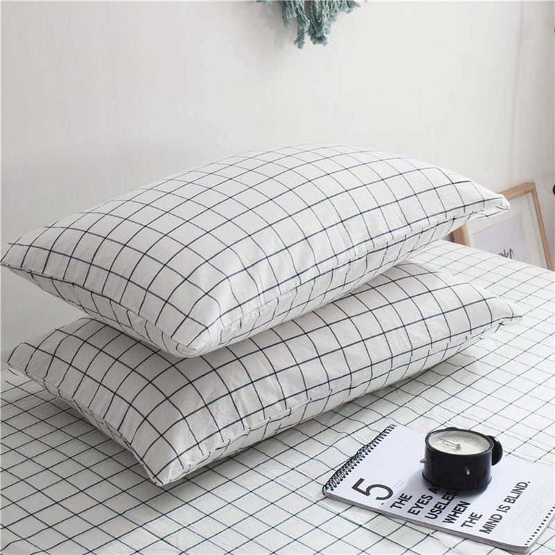 NewNest Australia - NANKO Grid Bed Pillow Case Set (2 Pack), White Grid Plaid Geometric Pattern Printed Pillowcases / Pillow Shams with Zip for Modern Duvet Cover / Bed Sheets Set- 20x30 inch Standard Queen Size 2 Pack Pillowcase 20x30 White Plaid 