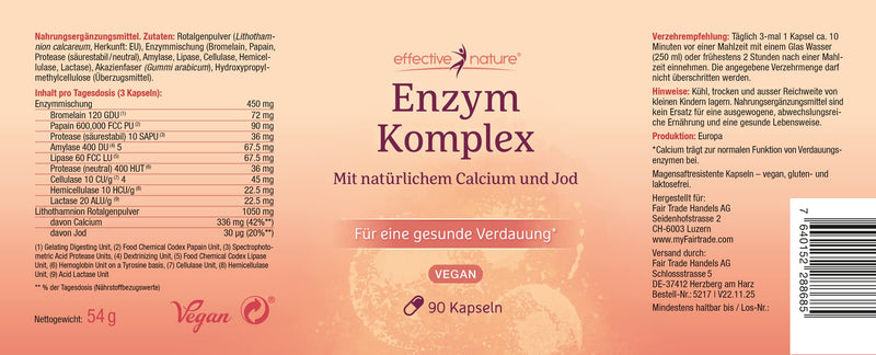 Enzyme complex - 90 enzyme capsules for 1 month - With 8 digestive and nutritional enzymes - Contains bromelain and papain - No additives - NewNest Australia