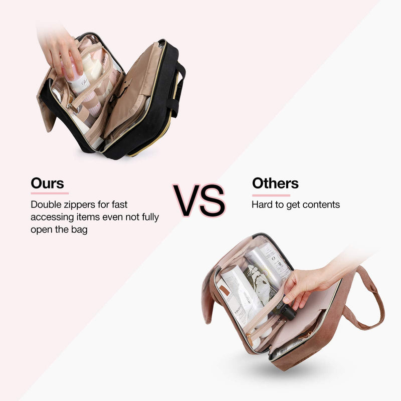 BAGSMART Toiletry Bag Hanging Travel Organizer with TSA Approved Transparent Cosmetic Bag and Detachable Makeup Pouch for Full Sized Toiletries, Medium-Black M - NewNest Australia