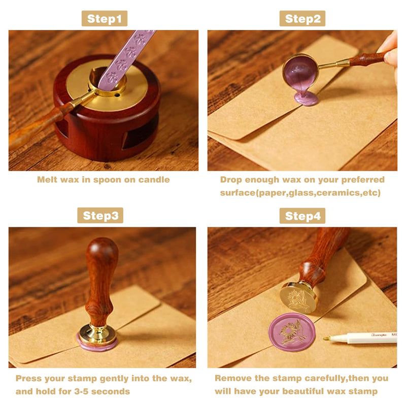 Wiccan Wax Seal Stamp Set, Pagan Pentagram Moon Phases Sealing Stamp Head, Vintage Evil Eye Triple Moon Pentacle and Sun Bottle Pattern Kit with Gift Box for Letter Envelope Witchcraft Invitation Card - NewNest Australia