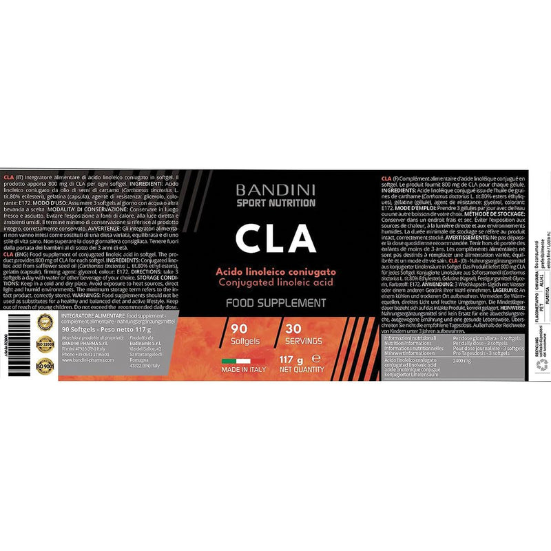 Bandini® CLA | 2400 mg CLA per daily amount | 90 softgels | Conjugated linoleic acid from 100% pure safflower oil | Fat burner, muscle building | Highly dosed, vegan, laboratory tested, without additives - NewNest Australia