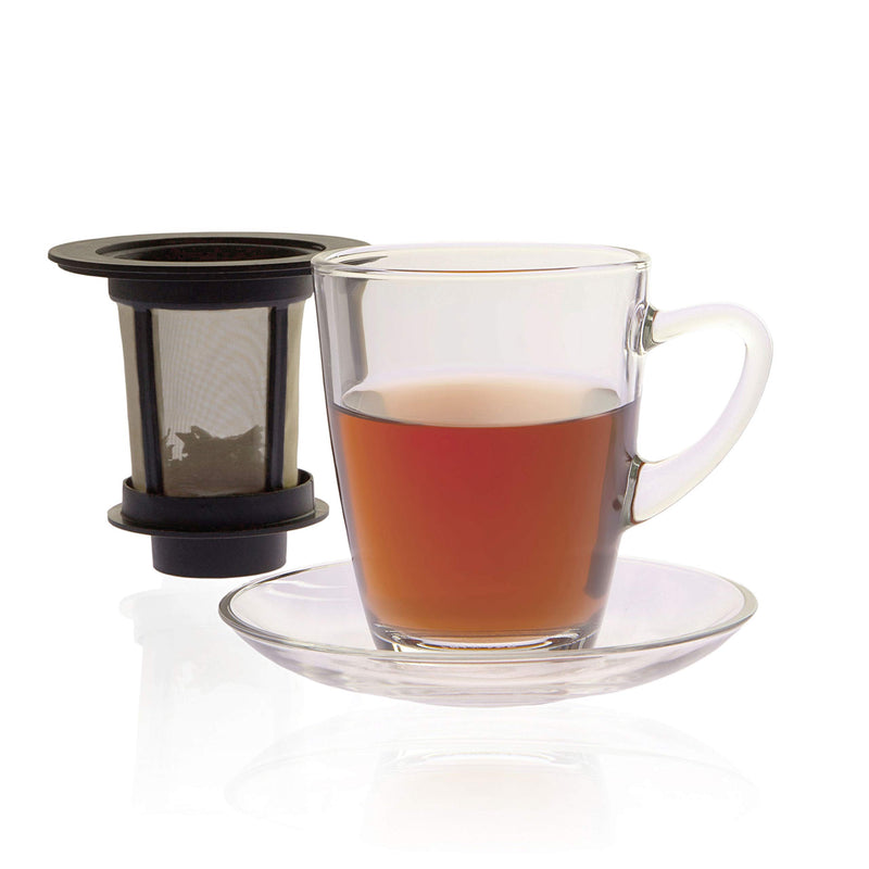 Finum HORECA System Glass Cup with Permanent Filter Made of Fine Stainless Steel Saucer and Filter 250 ml, Black - NewNest Australia