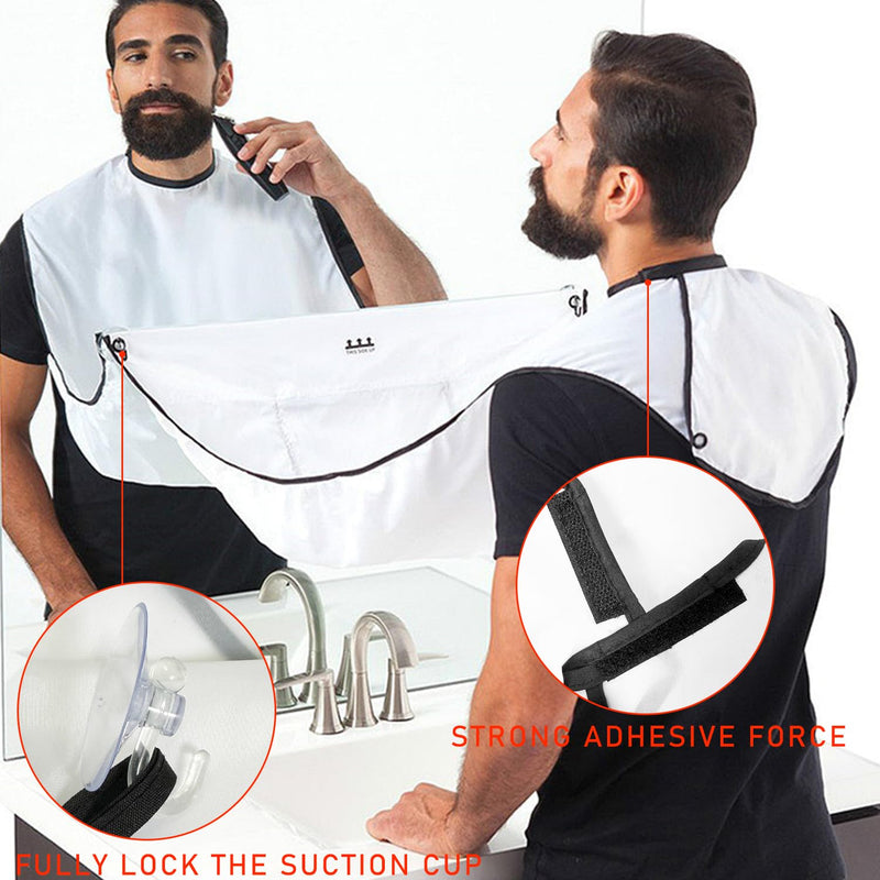 1 Piece White Shaving Bib Shaving Cape Salon Grooming Gown Men Shaving Apron for Face Trimming Haircut with 2 Suction Cups and 1 Dusting Sponge - NewNest Australia