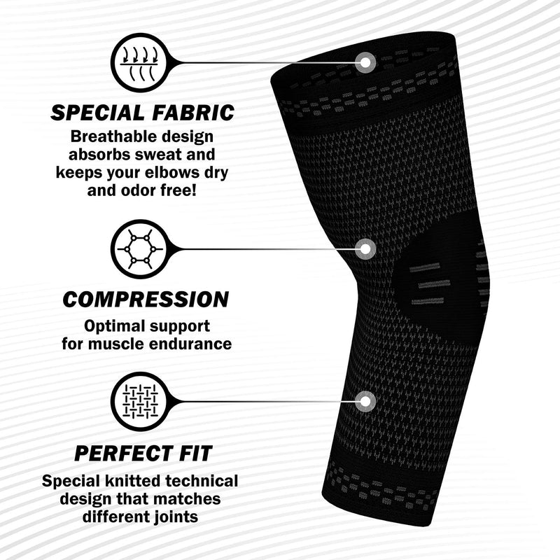 POWERLIX Elbow Support for Men/Women/Kids, 2 Pack Elbow Brace Compression Arm Support for Tendonitis, Tennis Elbow, Golfers Elbow, Support Sleeves for Sports Protection and Pain Relief, Black, Large L - NewNest Australia