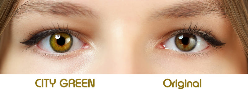 Charmiga Contact Lenses Colored Green | Green Annual Lenses Without Prescription | Pack Of 2 Soft Colored Lenses + Container, Tweezers, Insertion Aid | Strong Opaque | City Green 0.00 Dioptres - NewNest Australia
