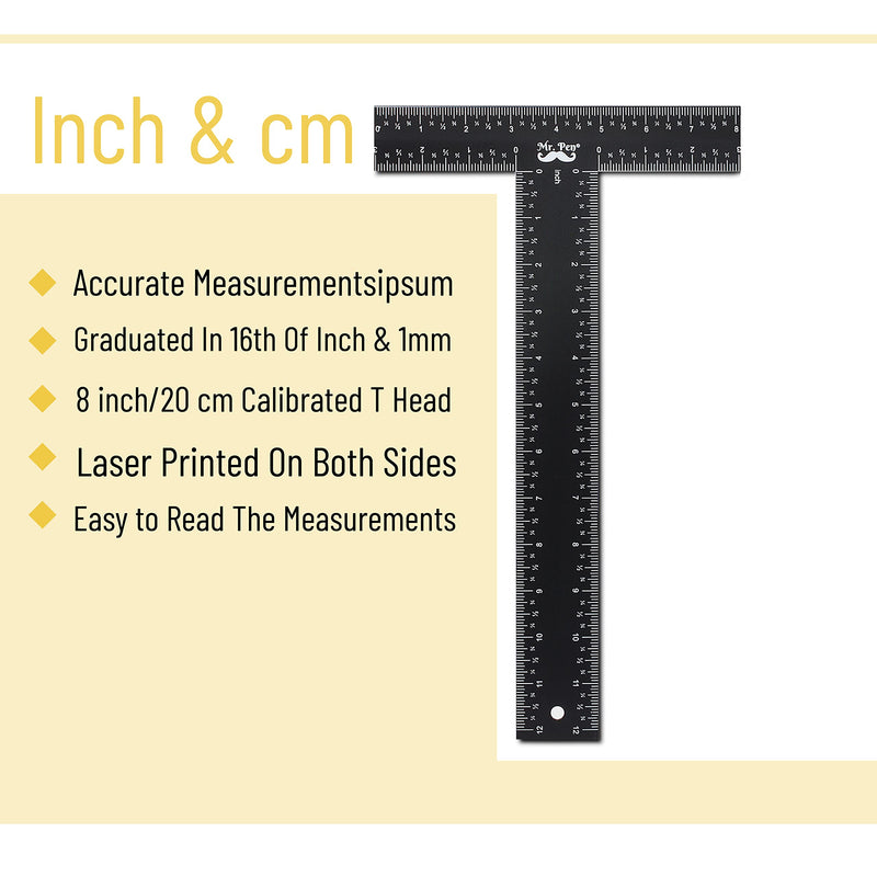 Mr. Pen - T Square, T Ruler, 12 inch Metal Ruler, T Square Ruler, Drafting Tools, Architect Ruler, Set Square, Drafting Ruler, Tsquare, Truler, Architectural Triangle, Tee Ruler, L Square, Scale Ruler - NewNest Australia
