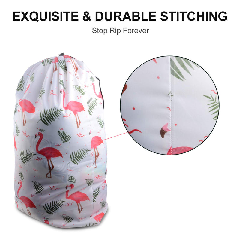 NewNest Australia - Nidoul 2 Pack Extra Large Laundry Bag, Heavy Duty Travel Laundry Bag, Drawstring Closure Dirty Clothes Bag, Durable Rip-Stop Bags for Camp Travel, Machine Washable 24" x 36" Flamingo+green Leaves 24" x 36" 