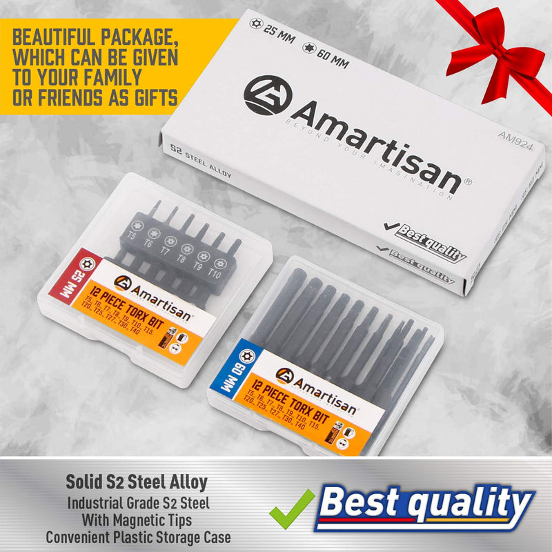 Torx Bit Set, Amartisan 24-Piece Security Torx Bit Set, Tamper Resistant Star Bits Set S2 Steel, 1" and 2.3" Long T5 - T40 - NewNest Australia