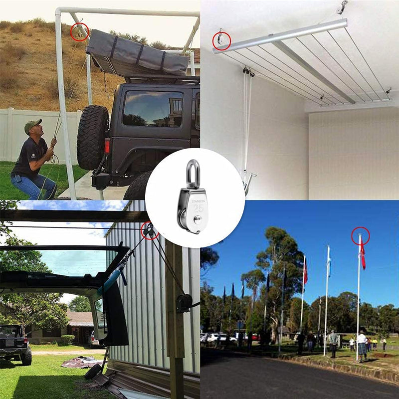 M25 Single Pulley Block, Mini Rope Pulley in Stainless Steel, 25mm Pulley Roller Flagpole Pulley, Loading 150kg. 2Pcs - NewNest Australia
