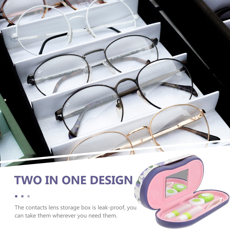 Healifty Contact Lens Case And Glasses Case - 2 In 1 Double Sided Eye Contact Container With Integrated Mirror Tweezers And Contact Solution Bottle - Portable Purple - NewNest Australia