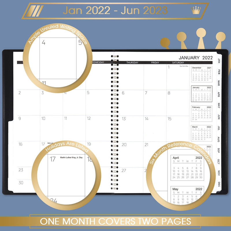 2022-2023 Monthly Planner - 18-Month Planner/Calendar 2022-2023 with Tabs, Jan 2022 - Jun 2023, 8.86" x 11.4", Faux Leather, Pocket, Passwords, 15 Note Pages, Twin-Wire Binding, Thick Paper - Black - NewNest Australia
