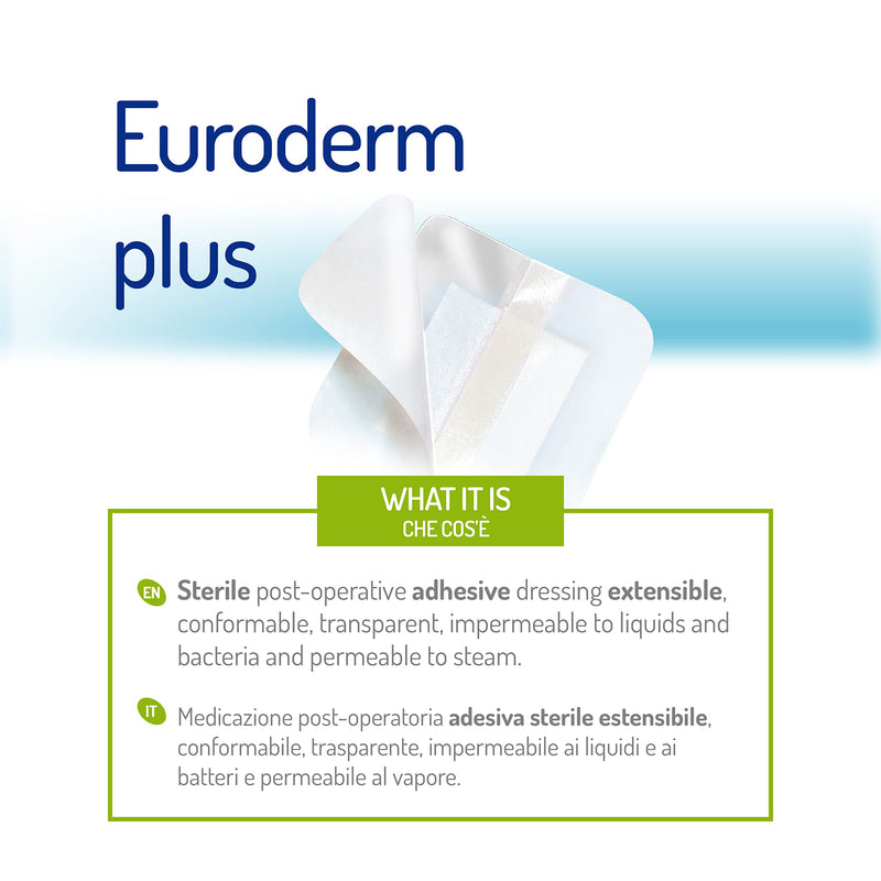 EURODERM Plus 2 x 2 3/4 Inches, Clear Polyurethane Adhesive Island Wound Dressing - Waterproof, Bacteria Proof, Sterile, Breathable, with an Absorbent, Non-Stick Central Pad – 5 Pcs 2 x 2 3/4 - 5Pcs - NewNest Australia