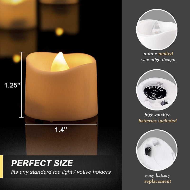 Homemory LED Candles, Lasts 2X Longer, Realistic Tea Lights Candles, LED Tea Lights, Flickering Bright Tealights, Battery Operated/Powered, Flameless Candles, White Base, Batteries Included, Set of 12 Bright Yellow - NewNest Australia
