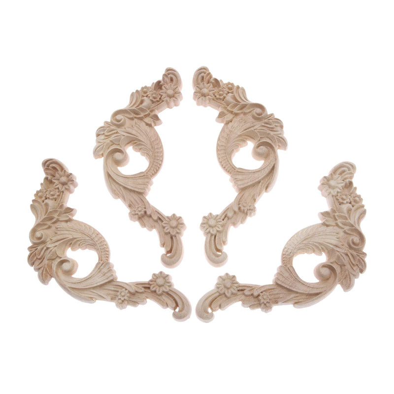 NewNest Australia - 2 Pairs Left Right Clear Flower Line Wood Carved Fine Frame Decor Applique Onlay Decor of Wall Head Home Funiture Unpainted Modern 20x8.5cm C#20x8.5cm 2pcs Left + 2pcs Right 