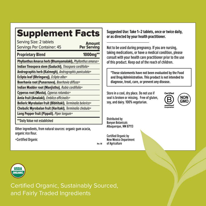 Banyan Botanicals Liver Formula - USDA Organic, 90 Tablets - Cleansing Bitter Herbs to Detoxify The Liver & Gallbladder* - NewNest Australia