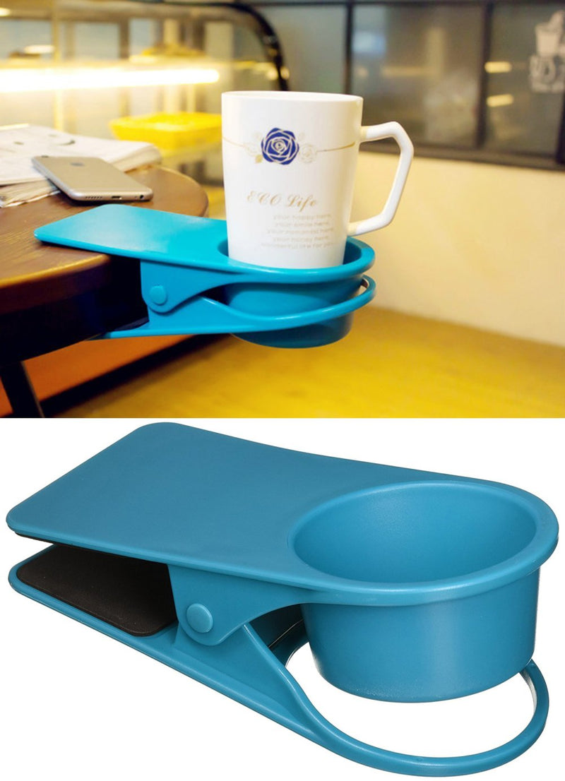 Enbar Drink Cup Holder Clip - Home Office Table Desk Side Huge Clip Water Drink Beverage Soda Coffee Mug Holder Cup Saucer Clip Design (Blue) Blue - NewNest Australia