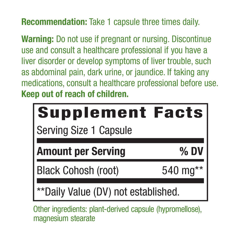 Nature's Way Black Cohosh Root, 540 mg per serving, Non-GMO, Gluten Free, 180 Capsules - NewNest Australia