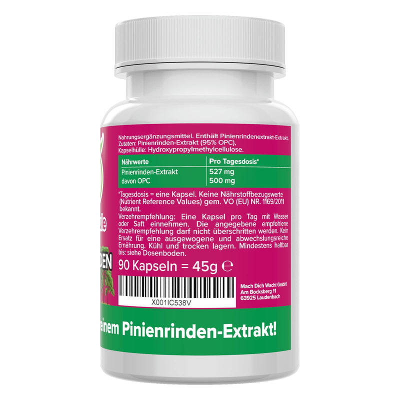 Pine bark extract capsules - high dosage - 500 mg pure OPC - 527 mg extract - quality from Germany - without additives - vegan - laboratory tested - strong antioxidant - Vitamineule® - NewNest Australia