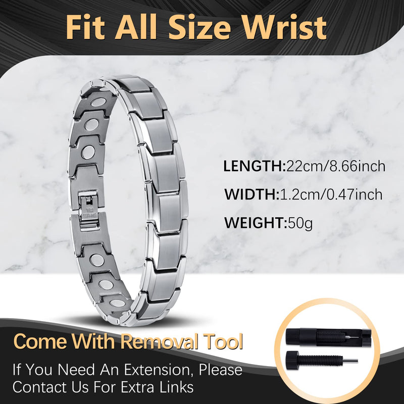 Jeracol Titanium Steel Magnetic Bracelets for Men,Magnetic Wristband with Ultra Strength Magnets Wristband,Length Adjustable Magnetic Brazaletes with Free Links Removal Tool & Gift Box A-silver - NewNest Australia