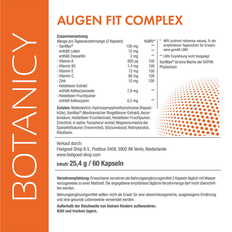 BOTANICY Eye Fit Complex - unique nutrient complex, with patented XanMax®, for eyes, vision and retina, high dosage, also for glasses wearers (60 capsules, monthly pack) - NewNest Australia