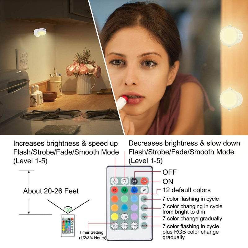 HONGUT LED Accent Lights Battery Operated, Dimmable Picture Light with Remote, 12 Color Changing Art Lights, Wireless Puck Light with 360°Rotate Lights Head, Stick on Spotlight for Dartboard, Painting 1 Pack - NewNest Australia