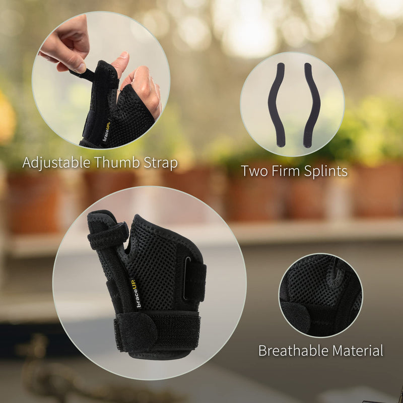 BraceUP Thumb Support Brace - Splint for Spica and Hand Support, for Arthritis, Tendonitis, Carpal Tunnel Pain Relief and Thumb Sprain (Black) Black - NewNest Australia