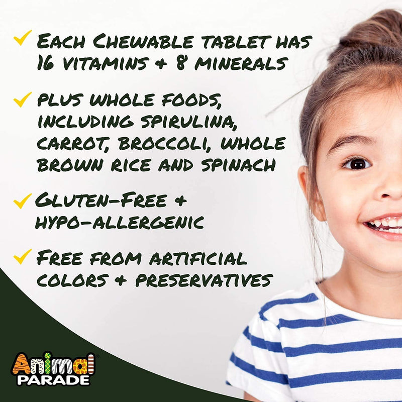 NaturesPlus Animal Parade Children’s Multivitamin Assorted Flavours - Plant Based, All Natural Multivitamin for Kids - Vitamin C, Zinc, Methyl Bs, D3 - Gluten Free, Vegan - 180 Chewable Tablets - NewNest Australia