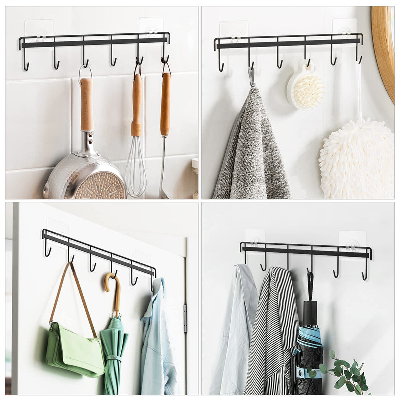 Jeowoqao Utensil Hangers with 6 Hooks Space Saving Wall Utensil Holder Kitchen Utensil Hooks No Drilling Wall Mounted Adhesive Wall Hooks Rack for Kitchen Bathroom Bedroom 2 Packs (Black) - NewNest Australia