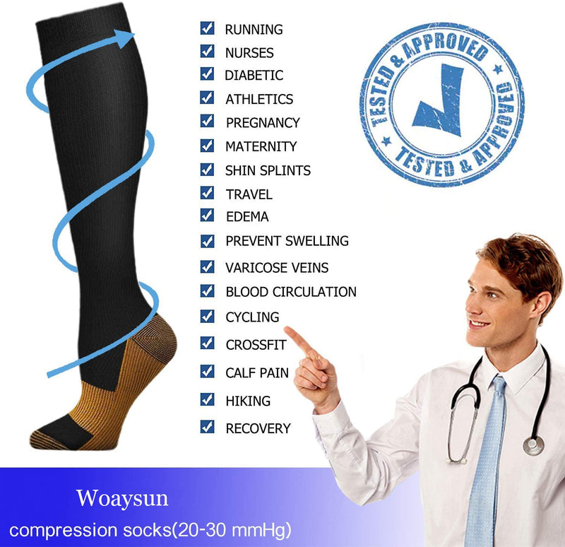 4 Pairs Copper Compression Socks for Men & Women 15-20 mmHg Medical Graduated Compression Stockings for Sports Running Plantar Fasciitis Nurses Shin Splints Diabetic S-M Black - 4pairs - NewNest Australia