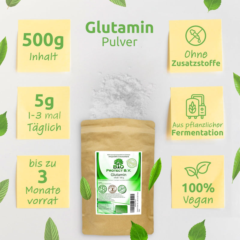 L-Glutamine powder - 500 g - pure L-Glutamine - laboratory tested - high dosage - vegan - L-Glutamine amino acid without additives from Bio Protect - NewNest Australia