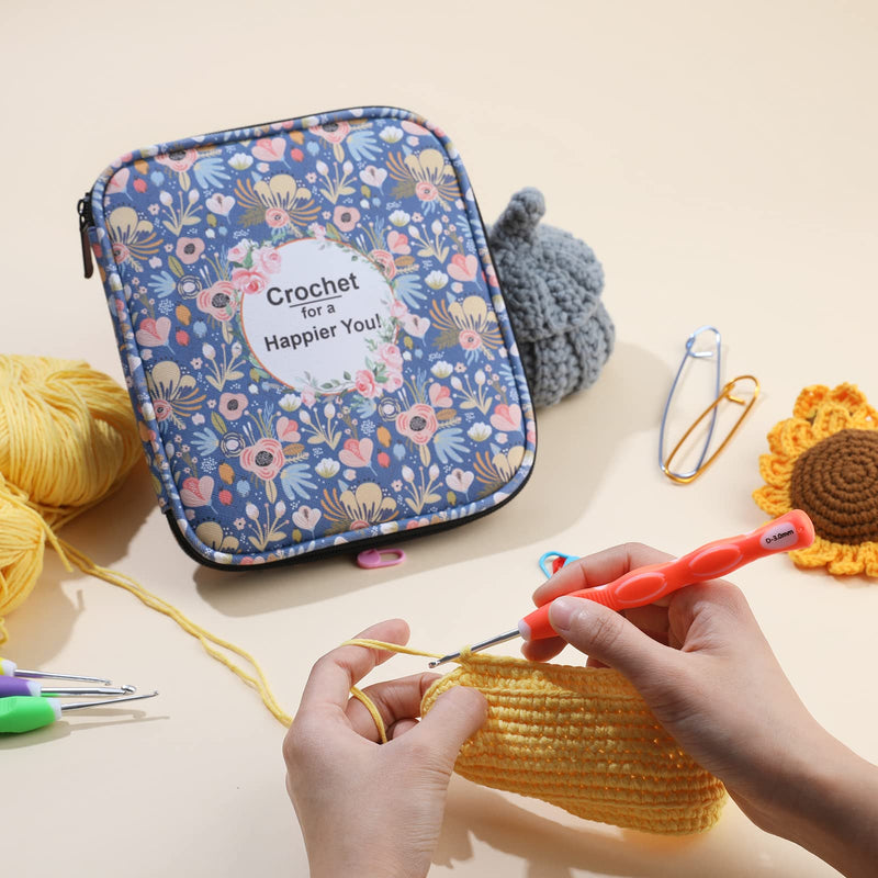 KOKNIT Professional Crocheter Kit, 9 Pcs Extra Longer Ergonomic Crochet Hooks 14 Pcs Aluminum Crochet Needles Various Accessories in Pretty Storage Case Blue Flower - NewNest Australia