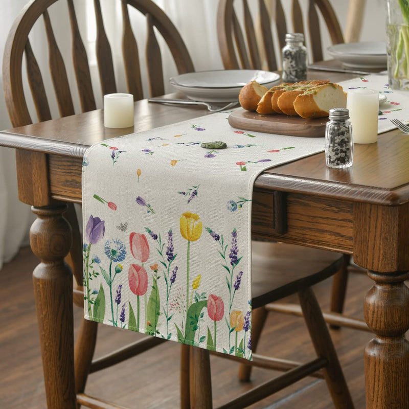 Artoid Mode Lavender Tulip Spring Table Runner, Summer Seasonal Anniversary Holiday Kitchen Dining Table Decoration for Indoor Outdoor Home Party Decor 13 x 36 Inch Table Runner, 13" x 36" - NewNest Australia