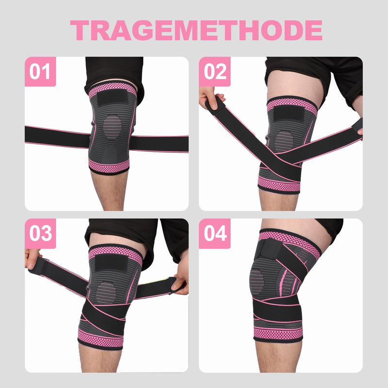 Ruilala Knee Support For Men Women Pack Of 2 Sports Knee Support Adjustable Compression Knee Support For Acl, Meniscus Tear, Running, Weightlifting, Volleyball, Basketball (Rose Red, L) - NewNest Australia