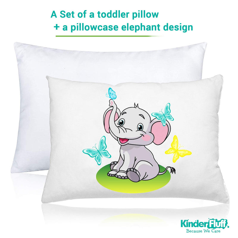 Kinder Fluff Toddler Pillow with Pillowcase Elephant Design -100% Soft Cotton Shell & Premium Down Alternative Fill. 13"x18" Durable, Hypoallergenic & Machine Washable. Baby Pillow & Case for baby,kid - NewNest Australia