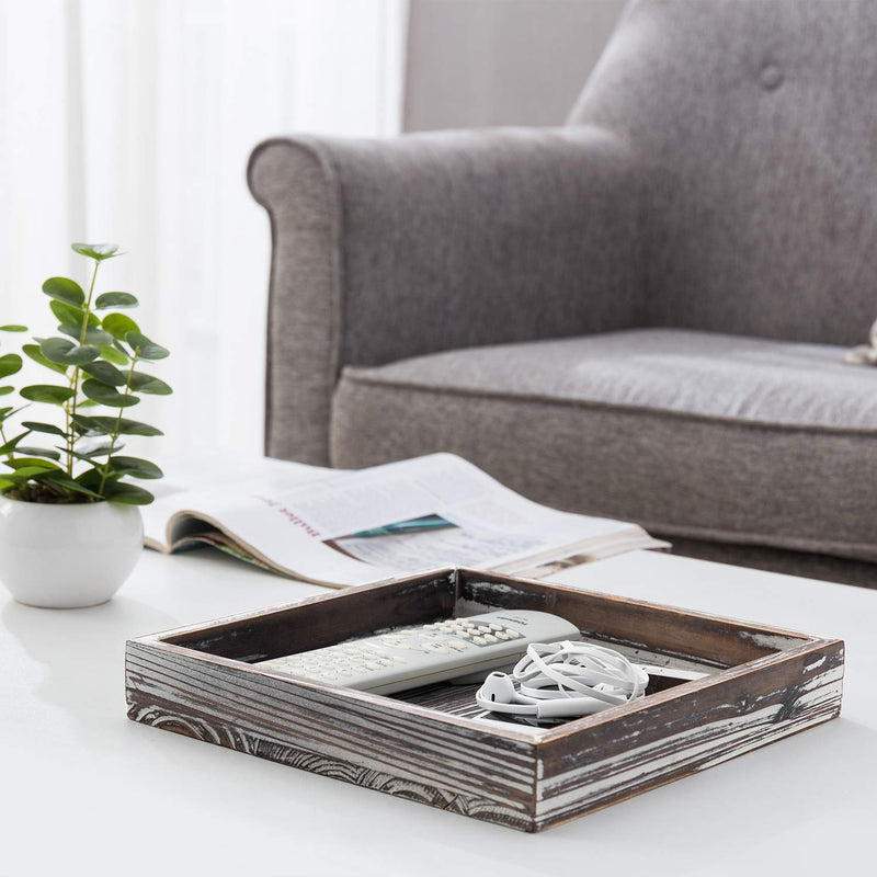 NewNest Australia - MyGift 10 inch Torched Wood Decorative Tray, Ottoman Coffee Table Accent 