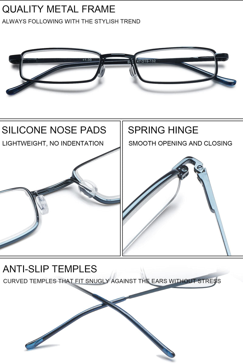 VEVESMUNDO Metal Reading Glasses Mini Compact Lightweight Spring Hinge Slim Classic Reading Aid Glasses with Metal Case 1 x Black Blue Light Filter Reading Glasses 2.0 x - NewNest Australia