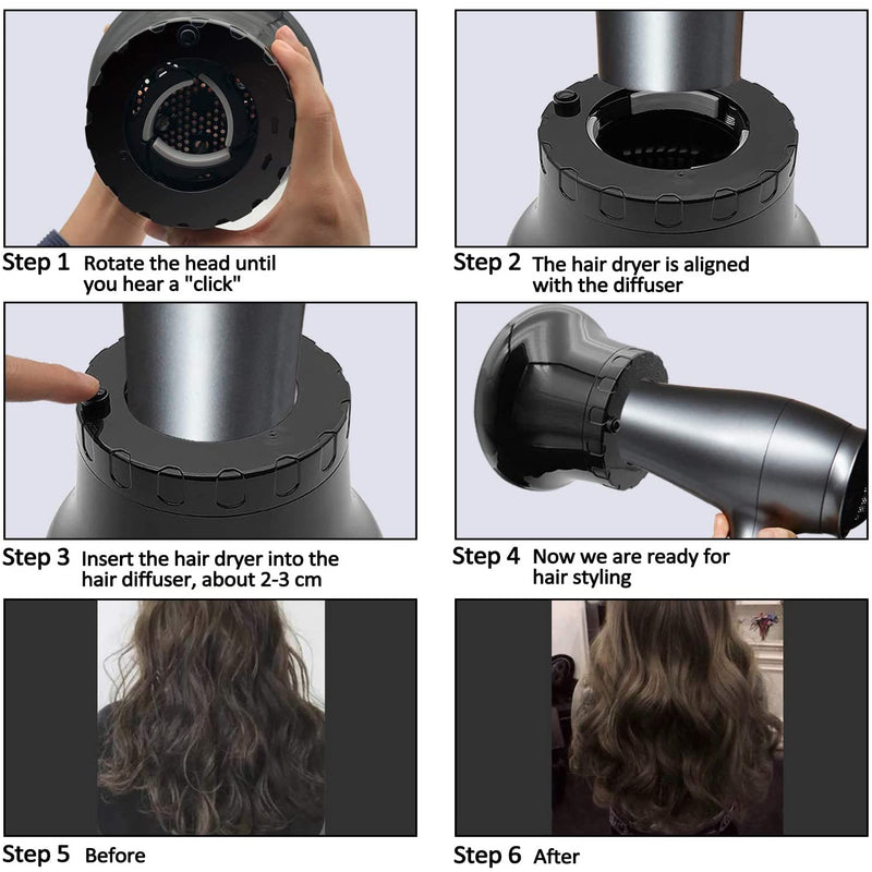 Universal Hair Diffuser Hairdryer Attachment Suitable for Diameter 1.4 in to 2.6 inch Hair Drying Adjustable Professional Salon Tool for Curly and Natural Wavy Hair - NewNest Australia