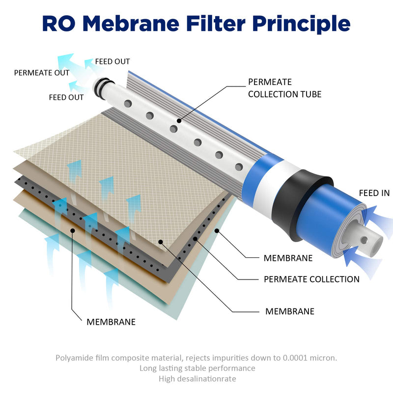 Membrane Solutions Reverse Osmosis Membrane 50 GPD 1.8"x12" RO Membrane Water Filter Replacement Fits Under Sink RO Drinking Water Purifier System, 2-Pack - NewNest Australia